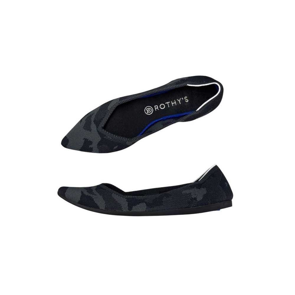 Rothys The Point Flats Black Grey Camo Pointed Toe Slip On Women's Size 10.5
